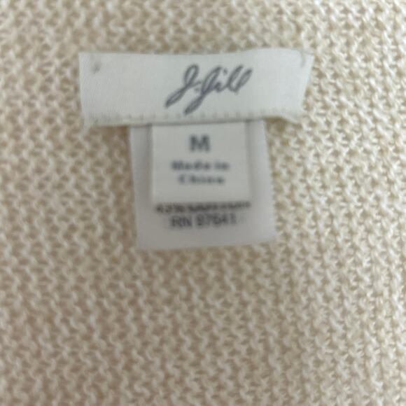 J Jill beige Linen Cotton Blend Asymmetrical Open Front Cardigan Sweater Medium - Picture 8 of 9